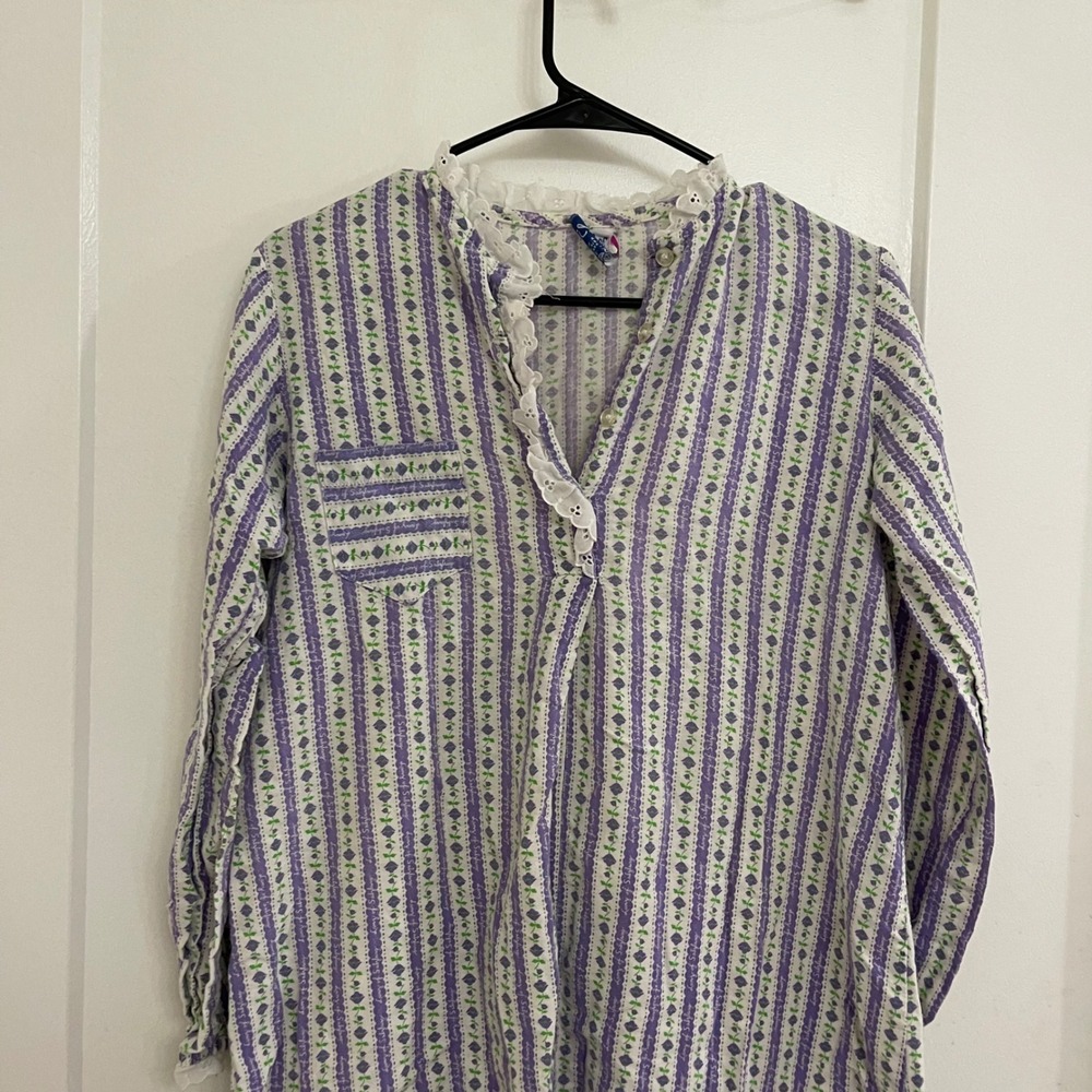 Vintage Lanz of Salzburg Mini Nightgown Floral Purple Cottagecore GrandmaCore